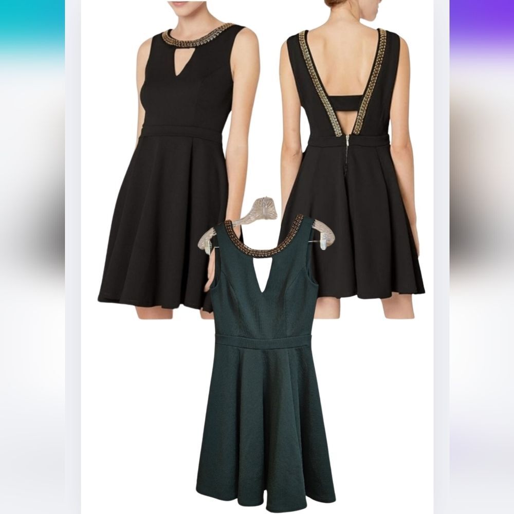 XOXO S Beaded Keyhole Open Back Swing Dress in GREEN AA-1464